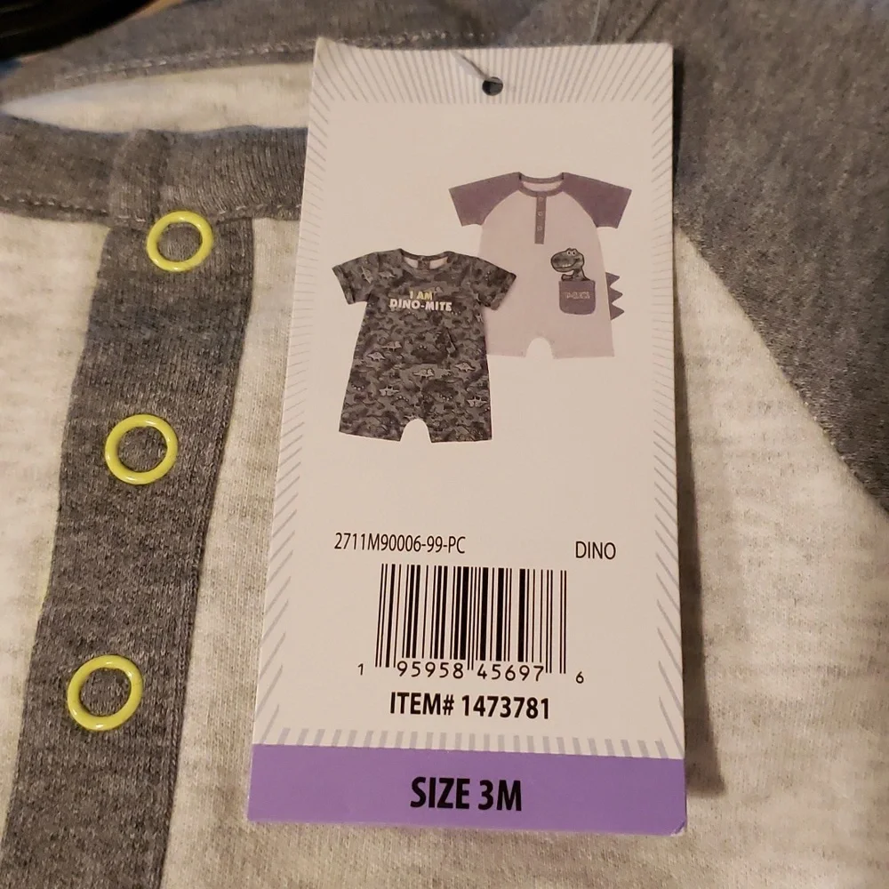 NWT Set of 2 Dinosaur-themed 100% Cotton Infant Rompers 3M